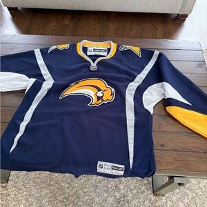 Vintage Buffalo Sabres NHL Hockey Slug CCM Official Licensed Blue Jersey Size L